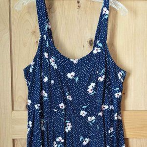 Women's Blue Polkadot Floral Spring Summer Dress Large X-Large